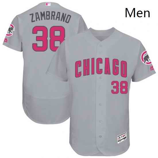 Mens Majestic Chicago Cubs 38 Carlos Zambrano Grey Mothers Day Flexbase Authentic Collection MLB Jersey
